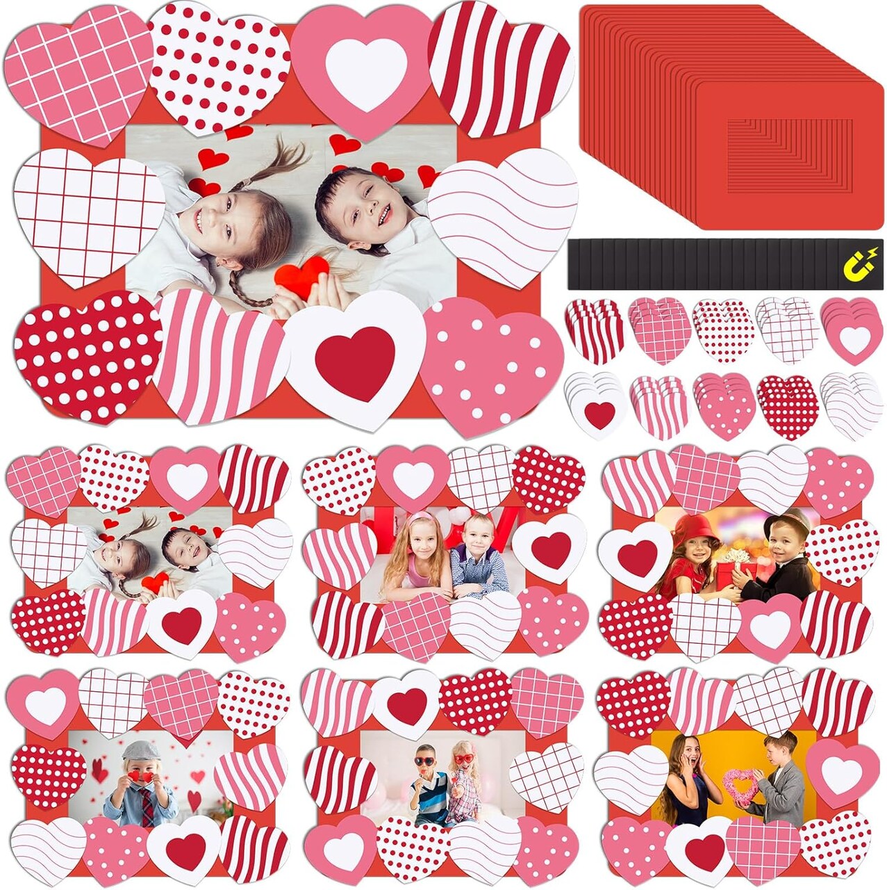 24-Pack Valentine’s Day DIY Picture Frame Craft Kit – Foam Heart Photo Frames with Stickers for Kids, Classroom Activities, Party Favors, and Valentine’s Day Gifts